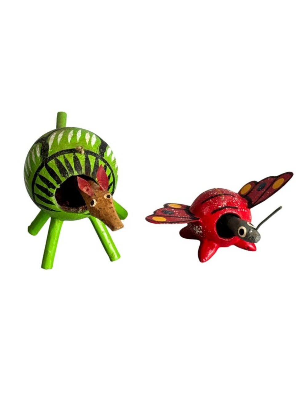 Mexican Alebrije Bobbleheads Armadillo Butterfly Hand Painted Folk Art Set - Picture 3 of 7